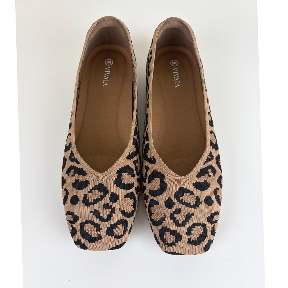 VIVAIA Kathleen Mini Leopard Knit Square Toe Ballet Flats EU 40